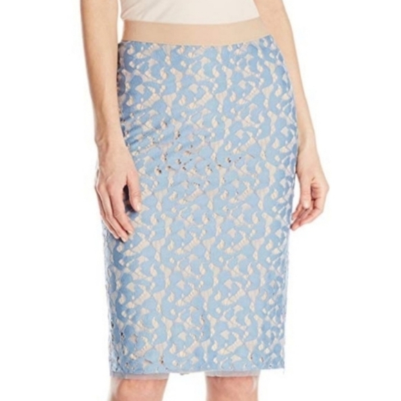 BCBGMaxAzria Dresses & Skirts - BcbgMaxazria Elegant Blue Lace Pencil  Skirt With Elastic Waistband Size Xs